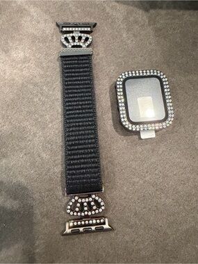 New Rhinestone Black Elastic Apple Watch Band with Crystal Case 40mm